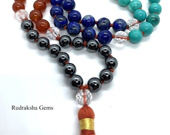 7 CHAKRA Mala Original Gem Stones Premium Japa Mala 108 + 1 beads Meditation Rosary Prayer Yoga Bead Reiki Necklace premium Seven RAINBOW OM