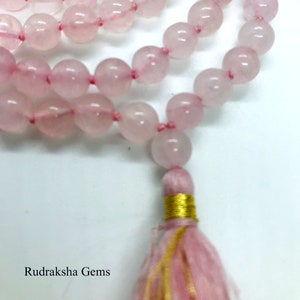 Rose Quartz mala • Mala beads 108 • Rose Quartz 108 beads Mala, hand knotted Necklace, Vegan Tassel Mala • Meditation jewelry, Zen Gift Yoga