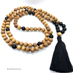 Black Onyx Mala Necklace Yoga Necklace Meditation Necklace Prayer Necklace Sandalwood jewelry Mala Beads necklace Long tassel necklace