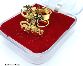 Bague Om Namah Shivaya, bague Trishul, bague Shiva, bague réglable ethnique bohème indienne artisanale, OHM AUHM Yantra Mantra méditation pour la paix