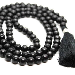 PROTECTION MALA, Karungali Mala, Ebony Wood Mala Necklace Knotted 8mm beads, 108 beads Japa Mala, Black Wood Beads Prayer Rosary Necklace