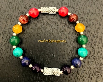 7 Chakra Bracelet, Chakras, NATURAL healing Crystals, Mandala bracelet, Yoga bracelet, Meditation wrist band, with meaning Leaflet, Genuine
