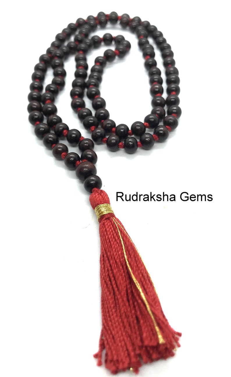 Red sandalwood 100 1 Beads 6mm japa Mala Dark Red chandan japa mala hindu meditation yoga jap mala, One Hundred beads mala Rosary image 2
