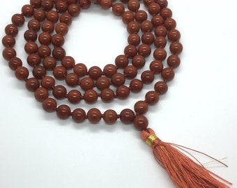 Red Jasper Handmade Mala Beads Necklace -Blessed Karma, Nirvana, Meditation, 8mm 108 Prayer Beads, Yoga Jewelry, Buddhist Beads, Worry Malla