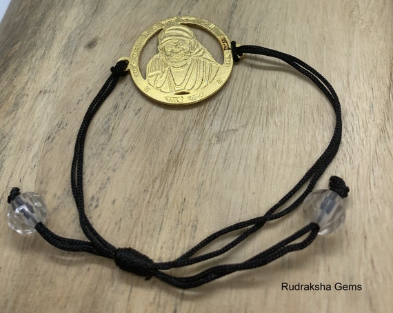 Sai Baba Bracelet in 925 Silver with Diamonds on Adjustable Nylon Thead -  Jewelslane - 1620768
