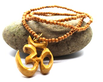 Collar de madera Om - Collar con símbolo Om - Gargantilla OM tibetana - Joyería de yoga - Joyería espiritual - Collar de yoga, Gargantilla de mantra de regalo zen
