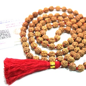 LAB CERTIFIED 108+1 Bead Indian Origin Rudraksha Mala 5 Mukhi 5 Faces Lord Shivas Rosary Jaap Mala Yoga Prayer Healing Meditation 8mm beads