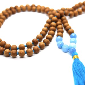 Atlantis Larimar Crystal Necklace, Mala Sandalwood Beaded Necklace, Handmade Jewelry, Healing Crystals Necklace Japa mala Beaded Yoga mala image 6