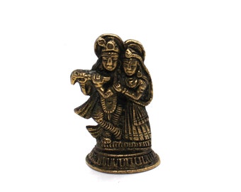 Radha Krishna Brass Statue - 2 Inch God of Love Moorti
