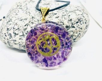 Amethyst reiki Energy Charged Orgone Pendant, Om brass coil Orgone pyramid necklace, EMF protection, orgone energy purifier, 5G protection