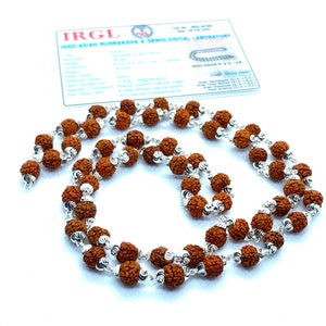 5 Mukhi Rudraksha, Indonesian Beads 925 silver cap Mala, 54 beads Rudraksh Mala Necklace, 6 mm rudraksha Genuine Beads wire wrapped necklace