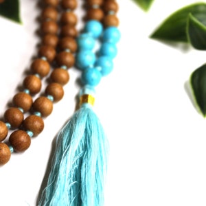 Sandalwood TURQUOISE Mala Necklace 8 mm, Knotted Sandalwood Mala, 108 Japa Mala Beads, Sandalwood Necklace, Buddhist Turquoise Beads Yoga image 7