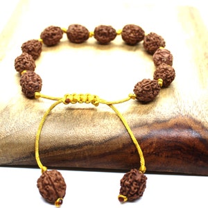 3 mukhi Rudraksha Bracelet, Three Mukhi Bracelet, Yoga Gifts, Handmade Armlet Stretch cord Bracelet, 3 Face Indonesian Rudraksha Bracelet