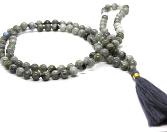 Labradorite Mala 108 knotted beads Jap Mala Beads 108, Mala Bead Necklace, Mala Necklace, Meditation Beads, Japa Mala, Buddhist Prayer Beads