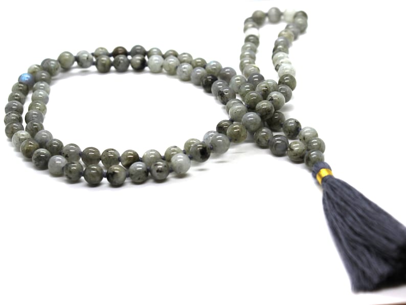 Labradorite Mala 108 knotted beads Jap Mala Beads 108, Mala Bead Necklace, Mala Necklace, Meditation Beads, Japa Mala, Buddhist Prayer Beads image 1