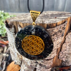 Black Tourmaline Reiki Energy Charged Orgone Flower of Life Pendant, Orgone pyramid, EMF protection, orgone energy purifier, Orgone Necklace image 2