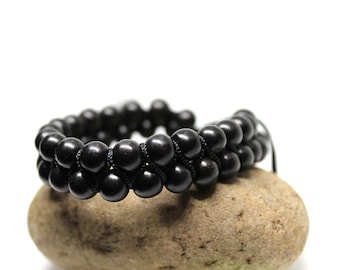 Handgefertigtes Karungali Ebenholz Holzperlenarmband, verstellbarer Armreif