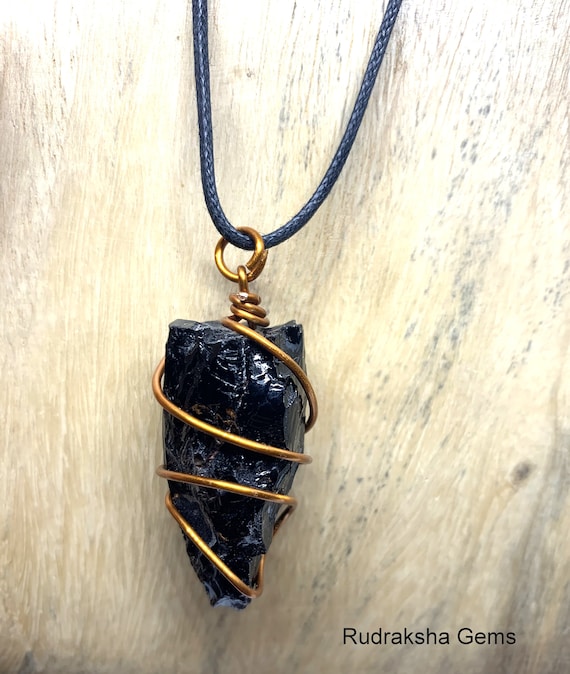 Black Raw Obsidian Copper Pendant Dragonglass Reiki Charged Cord Necklace,  Black obsidian raw rough necklace, Wire Wrapped Jewellery Gift