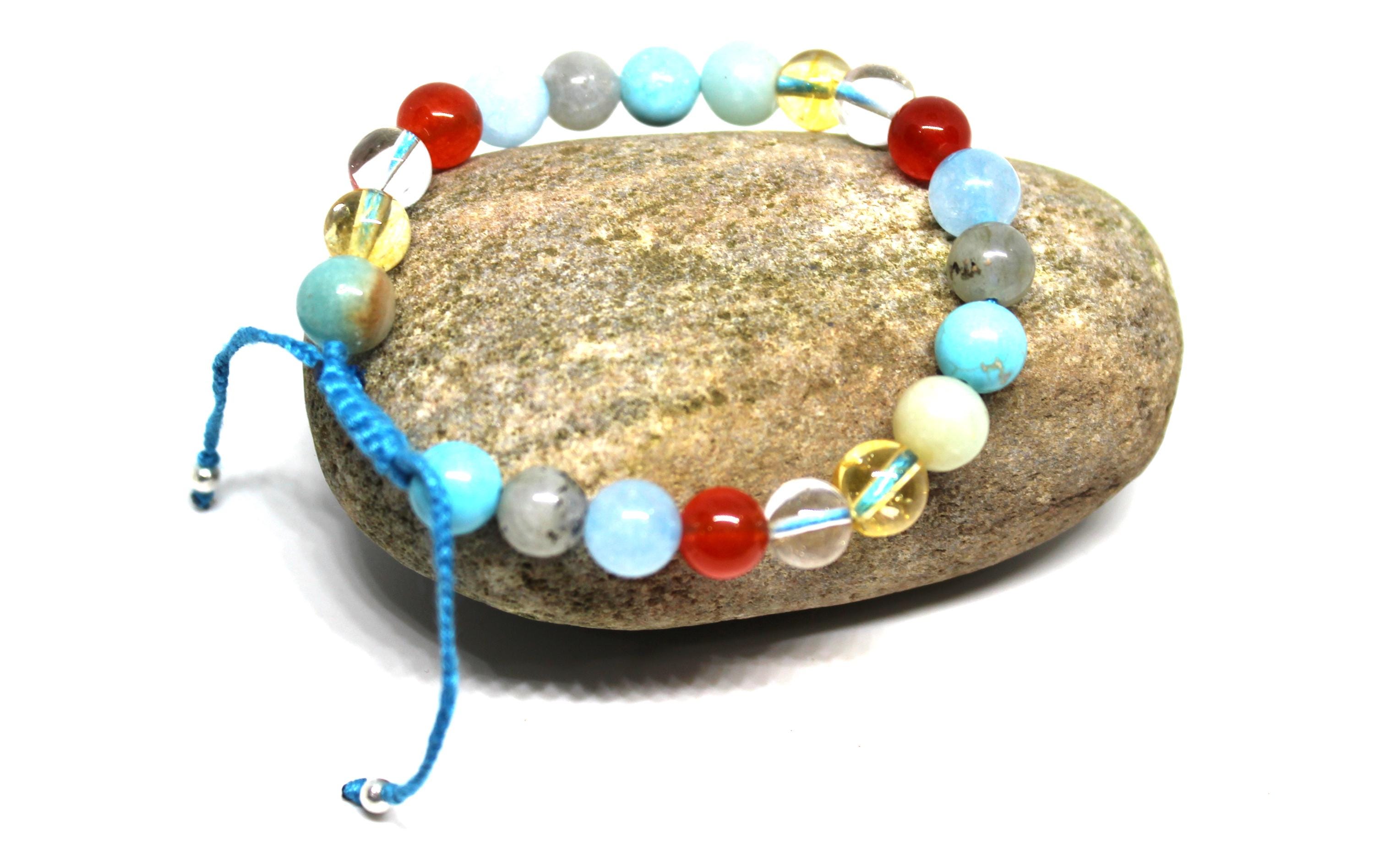 Inner Enlightenment Adjustable Bracelet Genuine beads used Amazonite, Citrine, Quartz Crystal, Carnelian, Aquamarine, Labradorite, Turquoise