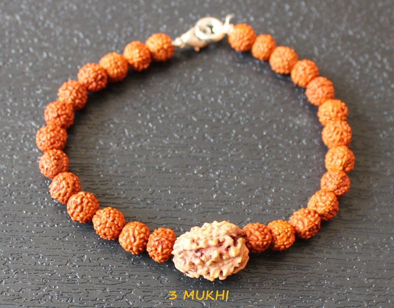 3 Line 5 मख रदरकष बरसलट  Natural Rudraksha Bracelet 5 Mukhi With  Silver Cap  With Lab Report  Kudwal Gems Lab