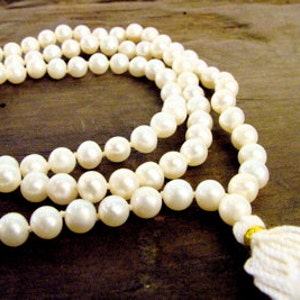 Fresh water white pearl 108 + 1 beads pearl mala Hindu prayer yoga meditation Indian Buddhist Rosary prayer Japa Necklace  Rare India puja