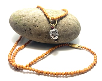 Collar de Buda de madera - Collar de Buda - Gargantilla tibetana - Joyas de yoga - Gargantilla de madera de rosa - Collar con colgante de Buda, Gargantilla de regalo zen