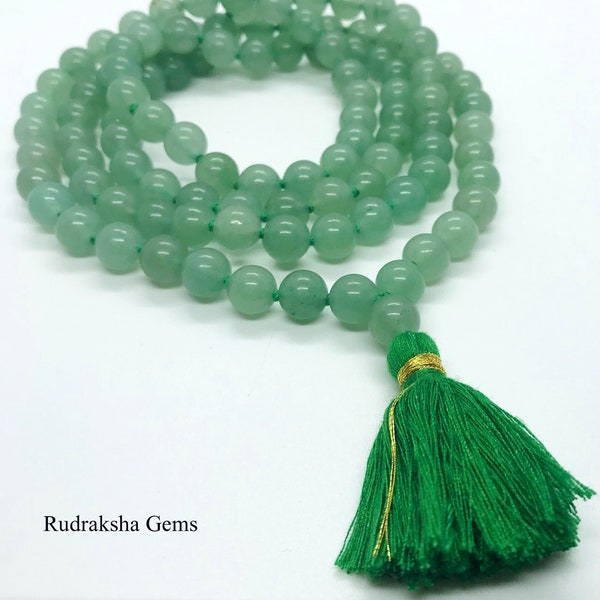 Green Aventurine Mala Beads, 108 + 1  Mala Bead Necklace/beaded necklace/tassel necklace/ Yoga Japa Heart Chakra Meditation Rosary