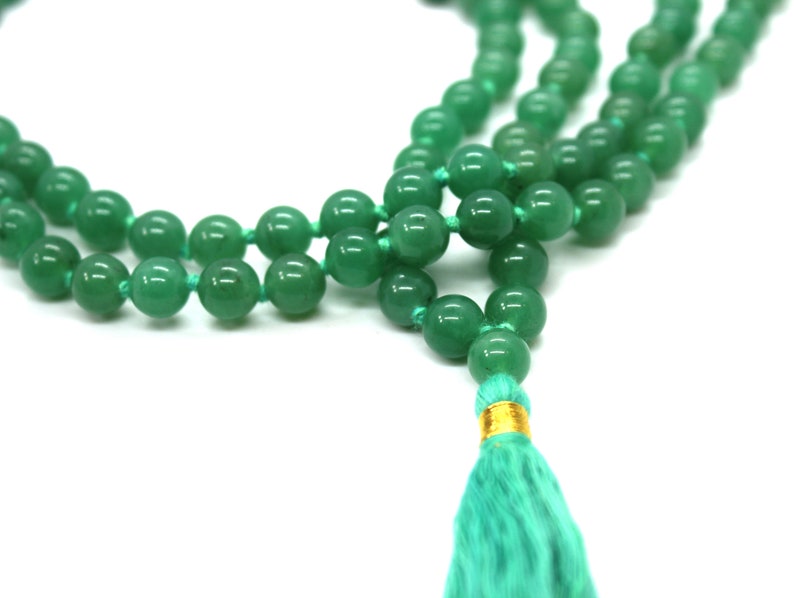 Natural Green Aventurine Mala Green Aventurine Necklace 8mm 1081 Knotted Green Aventurine Mala Beads Healing Crystal Japa Mala image 4