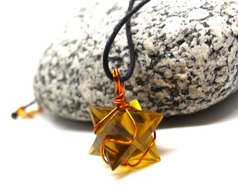 Citrine Merkaba Star Pendant, Copper Wire Wrapped Gemstone Necklace