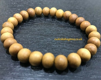 Sandalwood Bracelet, Sandalwood Beaded Bracelet, Handmade Jewelry, Stretch Bracelet, Bead Bracelet, Gifts for him her, 8 mm Sandalwood, Yoga