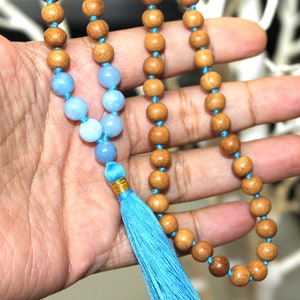 Atlantis Larimar Crystal Necklace, Mala Sandalwood Beaded Necklace, Handmade Jewelry, Healing Crystals Necklace Japa mala Beaded Yoga mala image 7