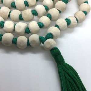 Natural white Tulsi mala Handmade Tulsi Holy Basil mala 108 Beads yoga Meditation Hindu Mala Long Beautiful Tassel Seven Colours Available