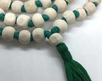 Natural white Tulsi mala Handmade Tulsi Holy Basil mala 108 Beads yoga Meditation Hindu Mala Long Beautiful Tassel Seven Colours Available