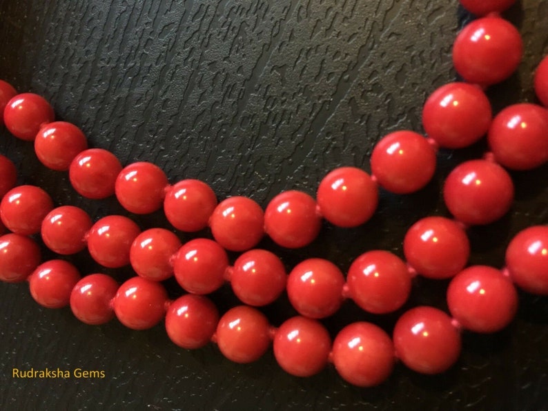 Mala annodato a mano/Collana Mala in corallo rosso con nappa/Mala in corallo rosso naturale/ 7mm 108 perline mala/meditazione yoga mala/Chakra Mala della radice immagine 4