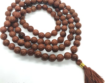 Sunstone 108 beads mala- Sparliing Gold Stone Obsidian Japa Mala Beads - Yoga Rosary Meditation 108 BEADS - Reiki beads - 8 MM knotted Mala