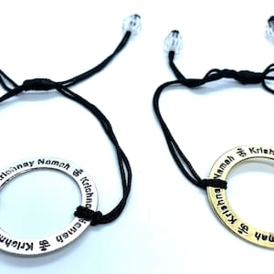 Corded Metallic bracelet - engraved - Hare Krishna Mantra in hindi Traditional hand crafted cuff bracelet gift for him her unique design
