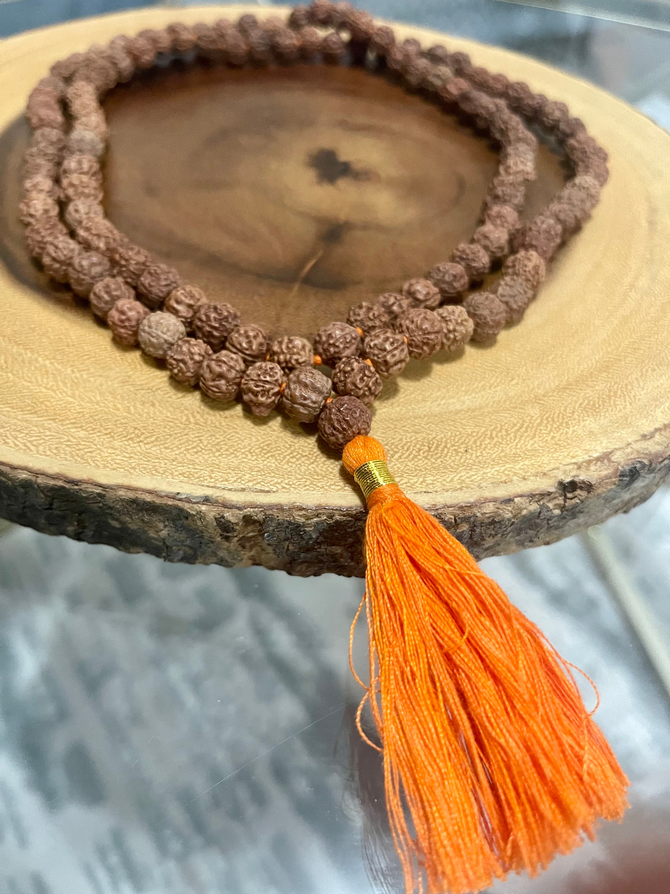 Rudraksha Mala 8 Mm Knotted 108 1 Prayer Beads Long Orange 