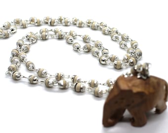 Tulasi Krishna Seed Necklace with Elephant pendant - Tulsi Choker Kanthi Necklace - Tulsi Holy Basil seed - Tulsi with Silver Cap necklace