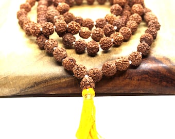 Rudraksha Om Rudraksh Japa Mala Rosary 108 +1 Bead Yoga Hindu PRAYER MEDITATION Raiki genuine 5 Mukhi Faces Indonesian Beads Energised