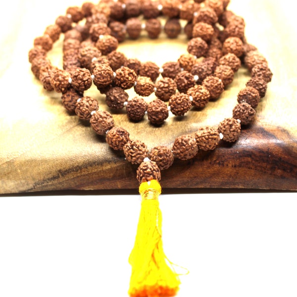 Rudraksha Om Rudraksh Japa Mala Rosary 108 +1 Bead Yoga Hindu PRAYER MEDITATION Raiki genuine 5 Mukhi Faces Indonesian Beads Energised