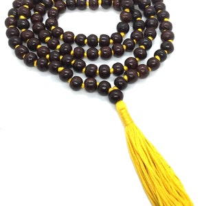 Chapelet mala fait main en palissandre rouge 108 perles beau mala à pampilles pampilles longues colorées et noeuds perles de 8 mm méditation yoga hindou mala japa Yellow