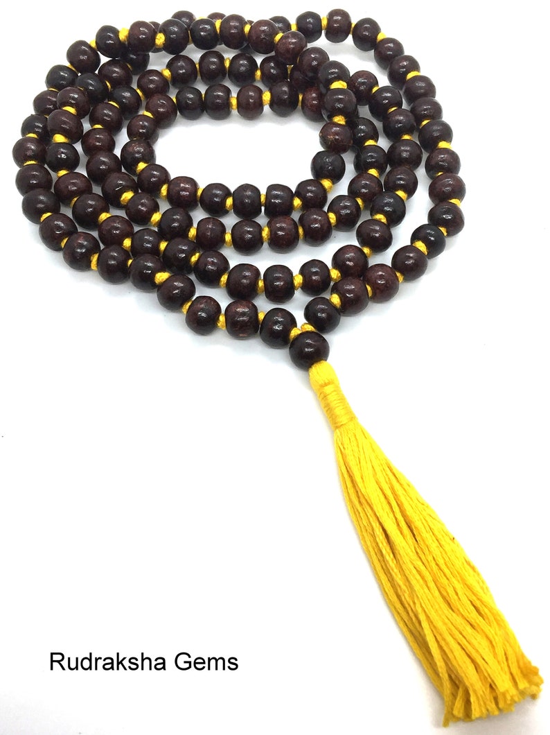 Chapelet mala fait main en palissandre rouge 108 perles beau mala à pampilles pampilles longues colorées et noeuds perles de 8 mm méditation yoga hindou mala japa Yellow