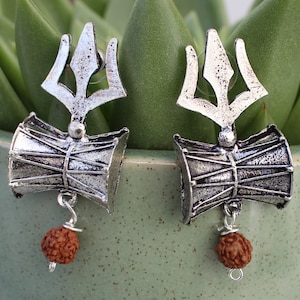 Rudraksha earrings, Trishul Trident Shiva earrings, indian earrings, jewelry hinduism, rudraksha jewelry, buddhist earrings, Indian wedding