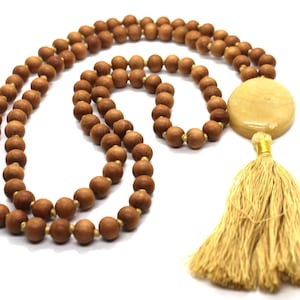 Sandalwood YELLOW AVENTUINE Mala Necklace 8 mm, Knotted Sandalwood Mala, 108 Japa Mala Beads, Sandalwood Necklace, Buddhist Prayer Beads image 1