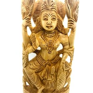LAXMI Wooden 6&quot; Beautiful Statue Hindu Goddess Pooja Prayer Rare Hand Carved, Intricately Detailed Statues, Laxmi Meditation Decor, Yoga