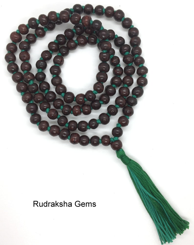 Chapelet mala fait main en palissandre rouge 108 perles beau mala à pampilles pampilles longues colorées et noeuds perles de 8 mm méditation yoga hindou mala japa Green