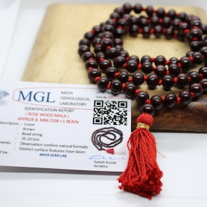 Lab gecertificeerd palissander geknoopte mala 108+1 kralen - Handgemaakte palissander mala-ketting meditatie gebedskralen - 8 MM palissander mala geknoopte mala