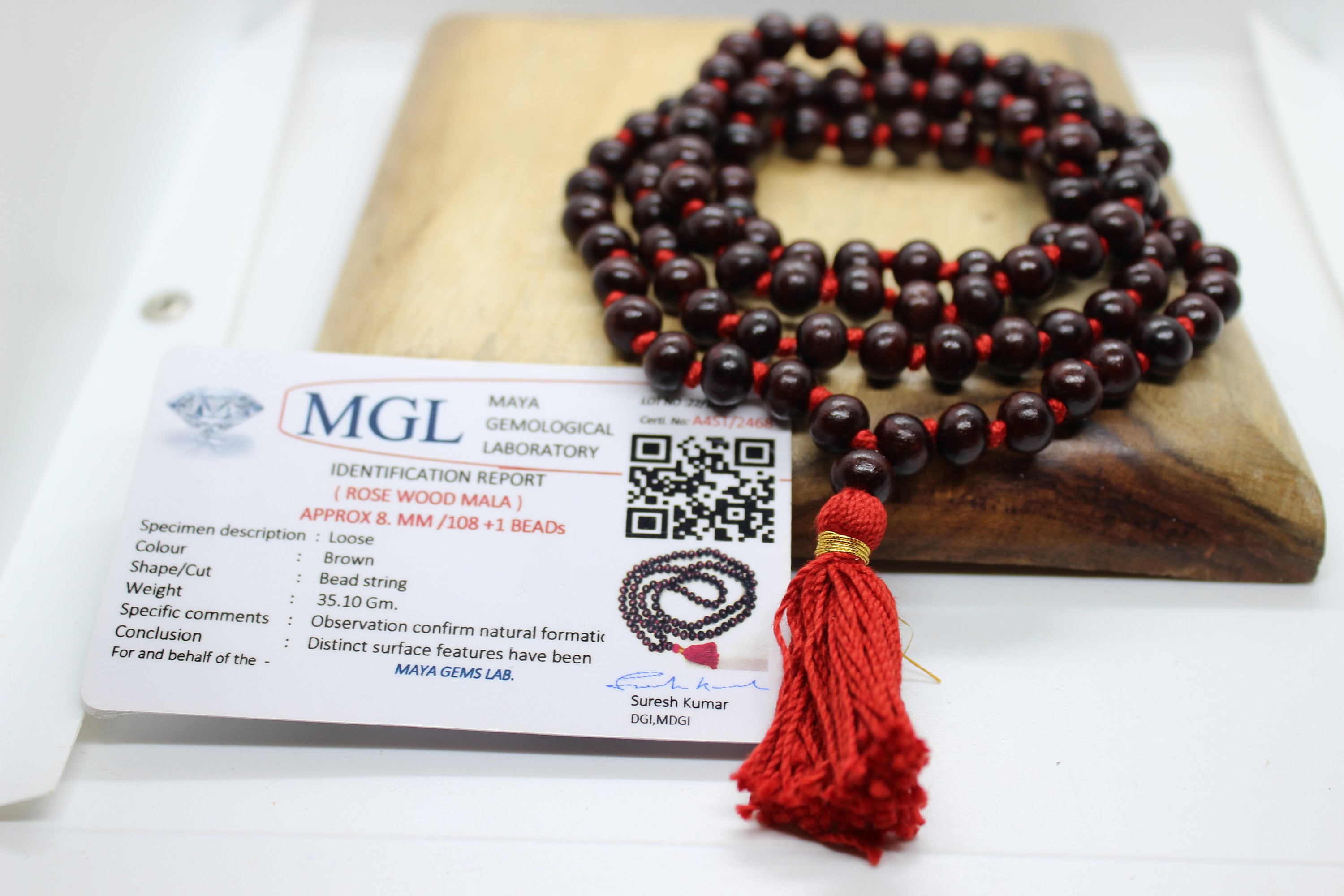 Lab Certified Rosewood Knotted Mala 108+1 Beads - Handmade Rosewood Mala necklace meditation prayer beads - 8 MM Rosewood Mala  Knotted Mala