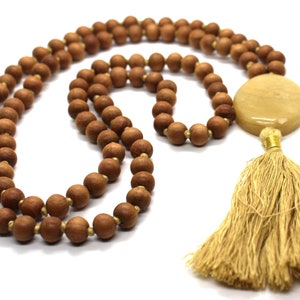 Sandalwood YELLOW AVENTUINE Mala Necklace 8 mm, Knotted Sandalwood Mala, 108 Japa Mala Beads, Sandalwood Necklace, Buddhist Prayer Beads image 4