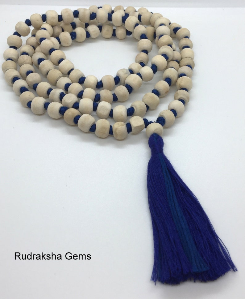 Natural white Tulsi mala Handmade Tulsi Holy Basil mala 108 Beads yoga Meditation Hindu Mala Long Beautiful Tassel Seven Colours Available image 7